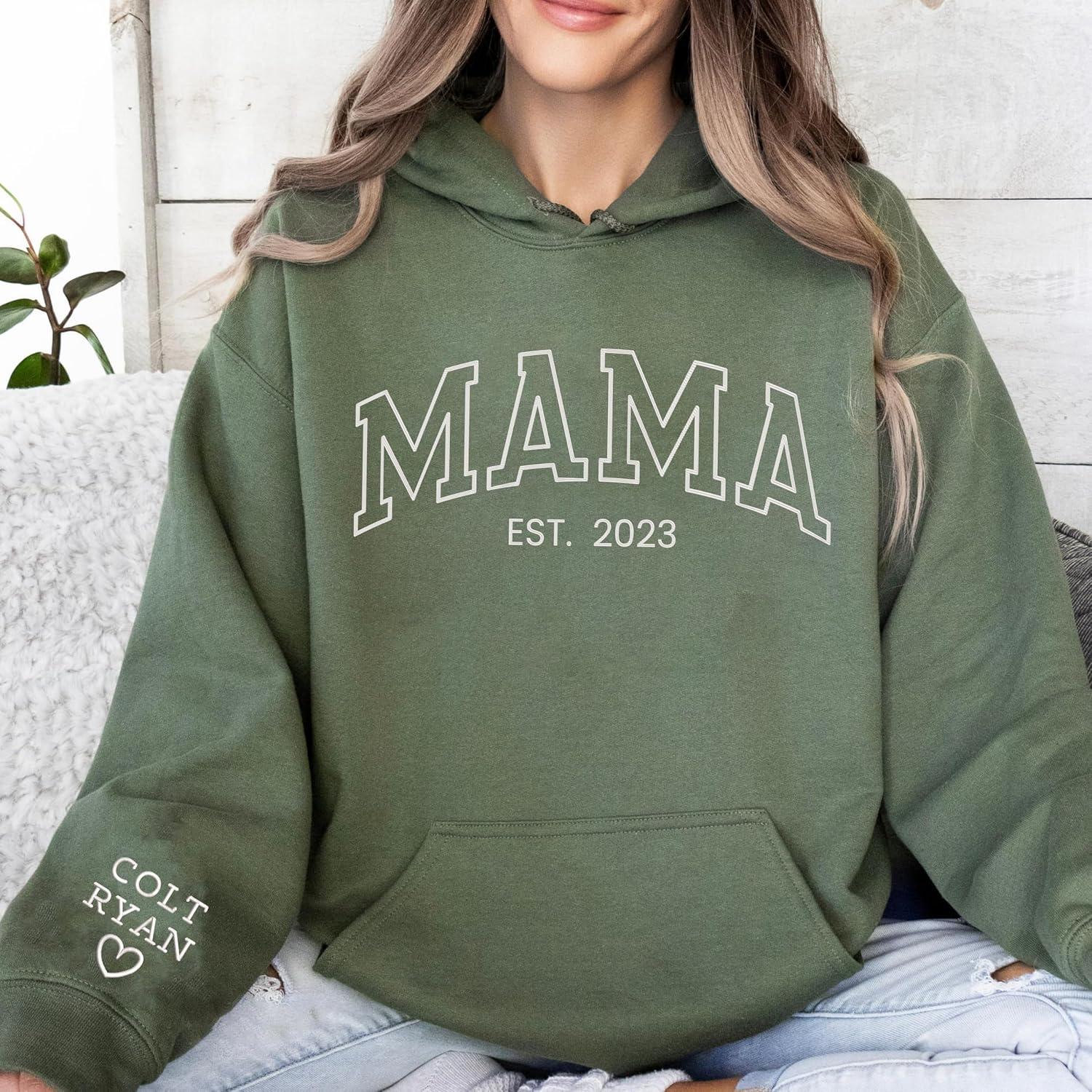 imageNAZENTI Embroidered Mama Sweatshirt Mothers Day Pullover Grandma Crewneck New Mom Apparel Womens Holiday SweaterD10 Auntie