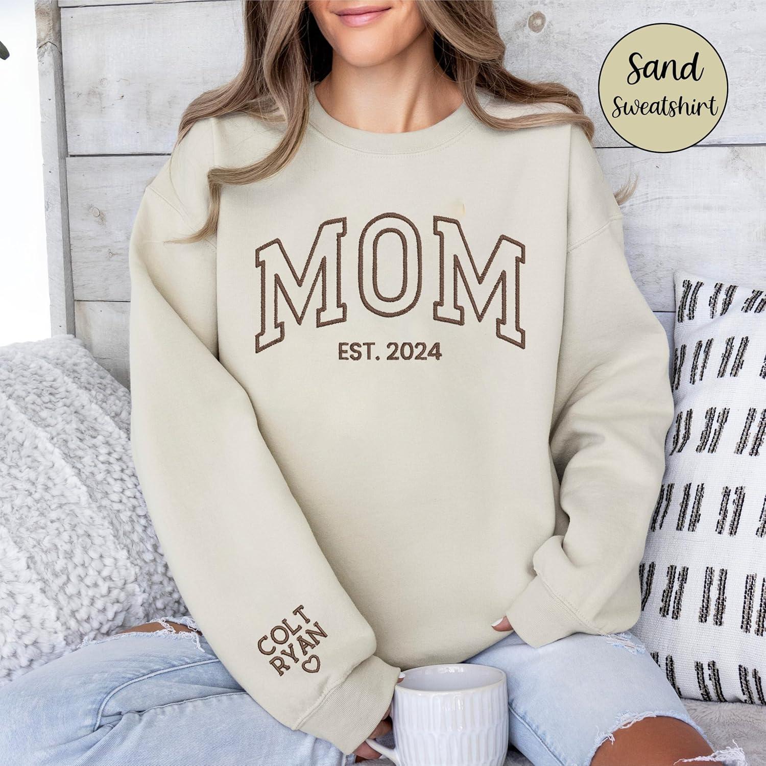 imageNAZENTI Embroidered Mama Sweatshirt Mothers Day Pullover Grandma Crewneck New Mom Apparel Womens Holiday SweaterD8 Granny