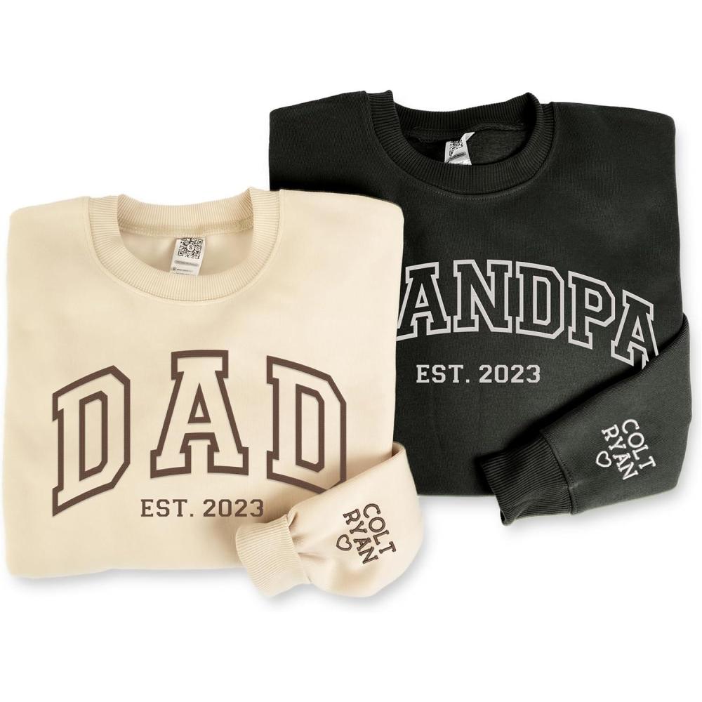 imageNAZENTI Custom Dad Embroidered Sweatshirt Personalized Daddy Hoodie Shirt with Kids Names and Heart on Sleeve Grandpa Papa Shirt Gifts for Dad Grandpa on Fathers Day Christmas