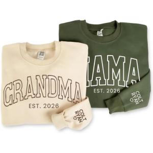 NAZENTI Embroidered Mama Sweatshirt, Mother’s Day Pullover, Grandma Crewneck, New Mom Apparel, Women’s Holiday Sweater(D2 Grandma)