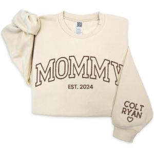 NAZENTI Embroidered Mama Sweatshirt, Mother’s Day Pullover, Grandma Crewneck, New Mom Apparel, Women’s Holiday Sweater(Mommy)