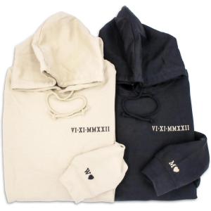NAZENTI Embroidered Roman Numeral Hoodie, Personalized Matching Outfits for Couples, Custom Sweatshirt Gift for Boyfriend Girlfriend, Valentines Day Sweater with Initial Heart