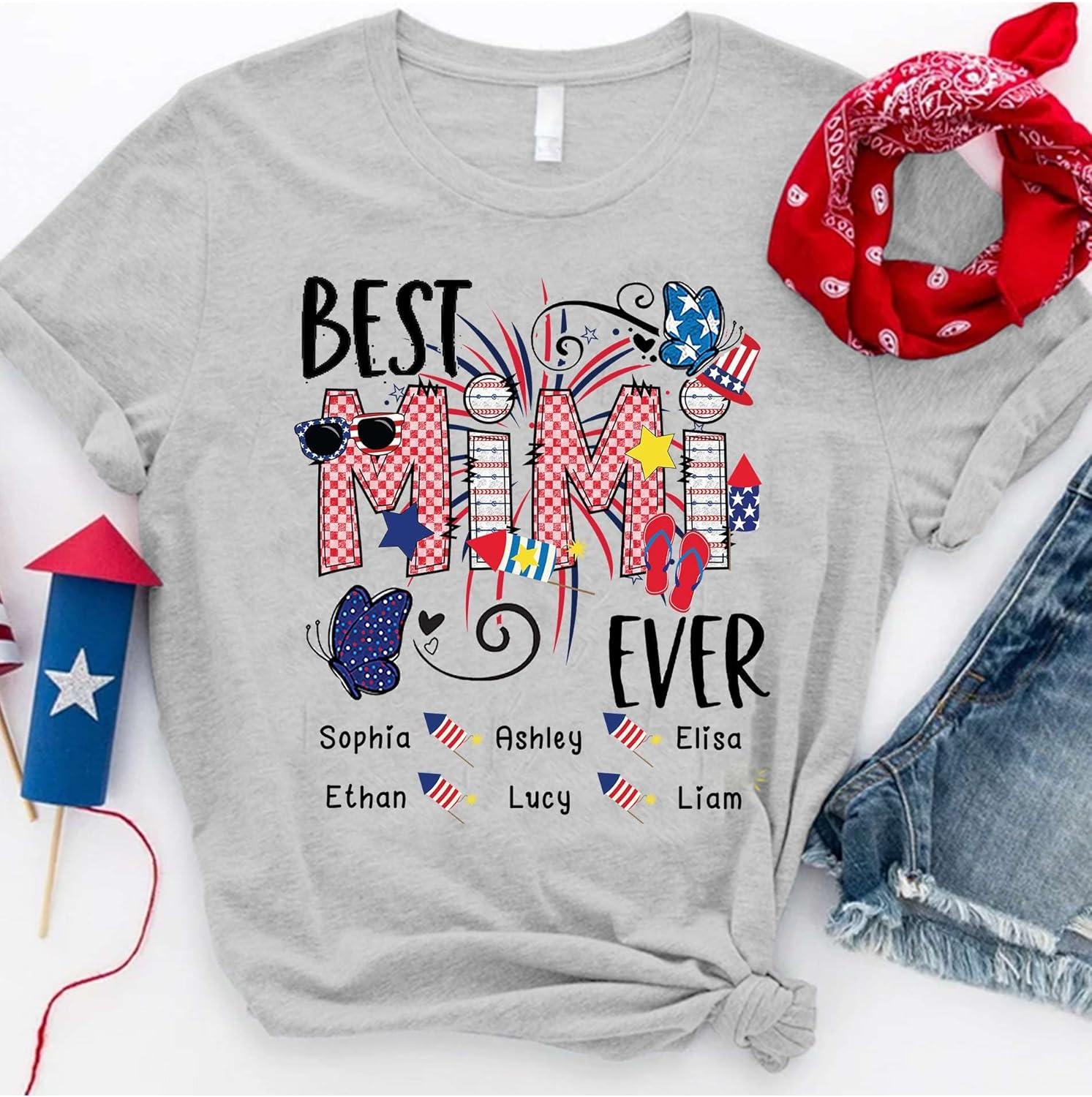 imageNAZENTI Grandma Patriotic Doodle 4th of July Personalized Nana Shirt Custom Mom Shirt for Women Mothers Day Independence DayMimi