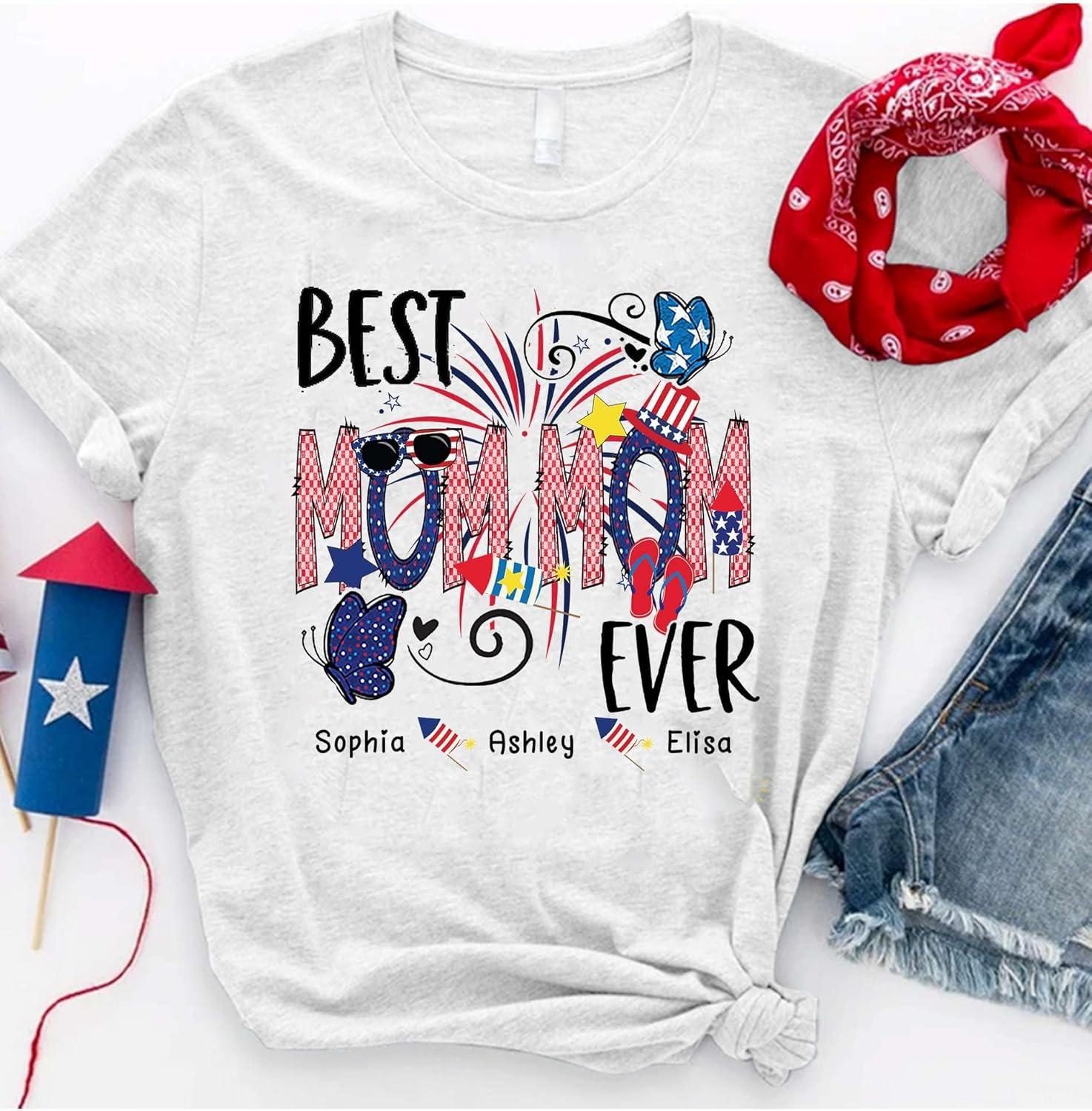 imageNAZENTI Grandma Patriotic Doodle 4th of July Personalized Nana Shirt Custom Mom Shirt for Women Mothers Day Independence DayMom Mom