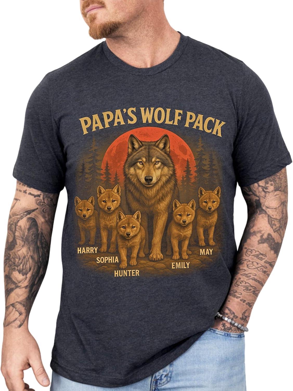imageNAZENTI Personalized Papa TShirt Dad Gifts Custom Papa Shirt with Kid Names Fathers Day Tshirt Dad ShirtsWolf Pack