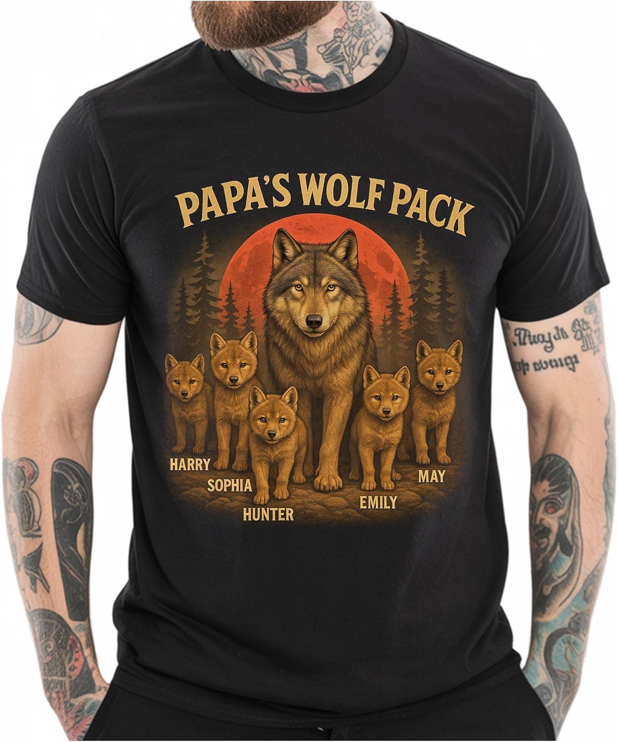 imageNAZENTI Personalized Papa TShirt Dad Gifts Custom Papa Shirt with Kid Names Fathers Day Tshirt Dad ShirtsWolf Pack