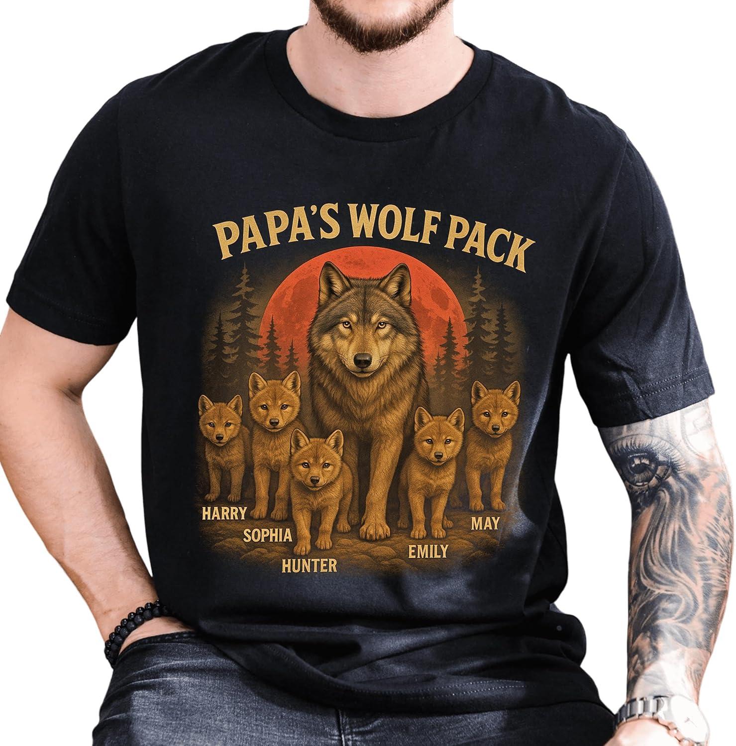 imageNAZENTI Personalized Papa TShirt Dad Gifts Custom Papa Shirt with Kid Names Fathers Day Tshirt Dad ShirtsWolf Pack