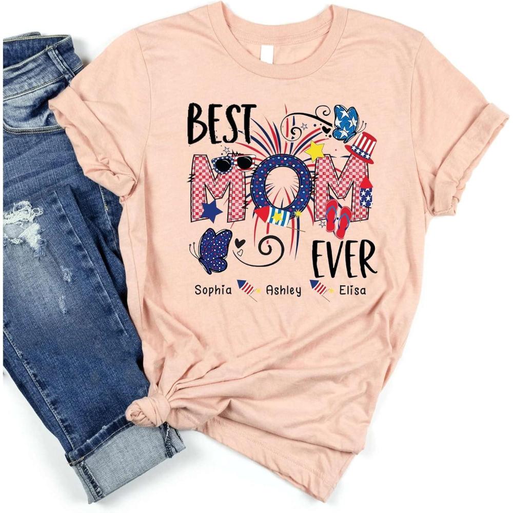 imageNAZENTI Grandma Patriotic Doodle 4th of July Personalized Nana Shirt Custom Mom Shirt for Women Mothers Day Independence DayMom