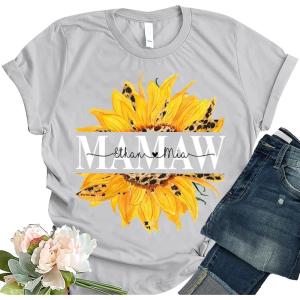 NAZENTI Personalized Grandma Sunflower Shirt, Custom Mom Shirt with Nickname and Kids Name, Mothers Day Shirt for Women S-4XL(Multi 10)