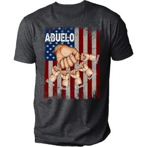 NAZENTI Personalized Papa T-Shirt, Dad Gifts, Custom Papa Shirt with Kid Names, Fathers Day Tshirt, Dad Shirts(5 Hands Abuelo)