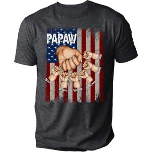 NAZENTI Personalized Papa T-Shirt, Dad Gifts, Custom Papa Shirt with Kid Names, Fathers Day Tshirt, Dad Shirts(6 Hands)