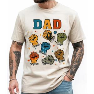 NAZENTI Personalized Papa T-Shirt, Dad Gifts, Custom Papa Shirt with Kid Names, Fathers Day Tshirt, Dad Shirts(Fist Bump 1)