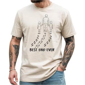 NAZENTI Personalized Papa T-Shirt, Dad Gifts, Custom Papa Shirt with Kid Names, Fathers Day Tshirt, Dad Shirts(Foot Print)