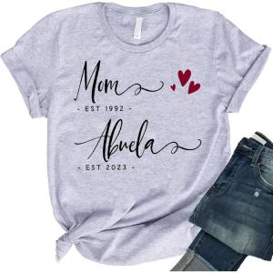 Personalized Mom Est Grandma Est Shirt, Custom Mom T-Shirt with Nickname & Kid’s Name, Shirt for Women, Mother’s Day(Multi 03)