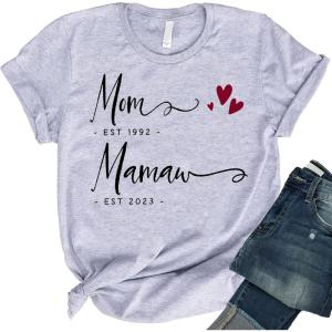 Personalized Mom Est Grandma Est Shirt, Custom Mom T-Shirt with Nickname & Kid’s Name, Shirt for Women, Mother’s Day(Multi 07)