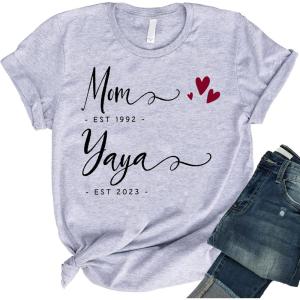 Personalized Mom Est Grandma Est Shirt, Custom Mom T-Shirt with Nickname & Kid’s Name, Shirt for Women, Mother’s Day(Multi 11)