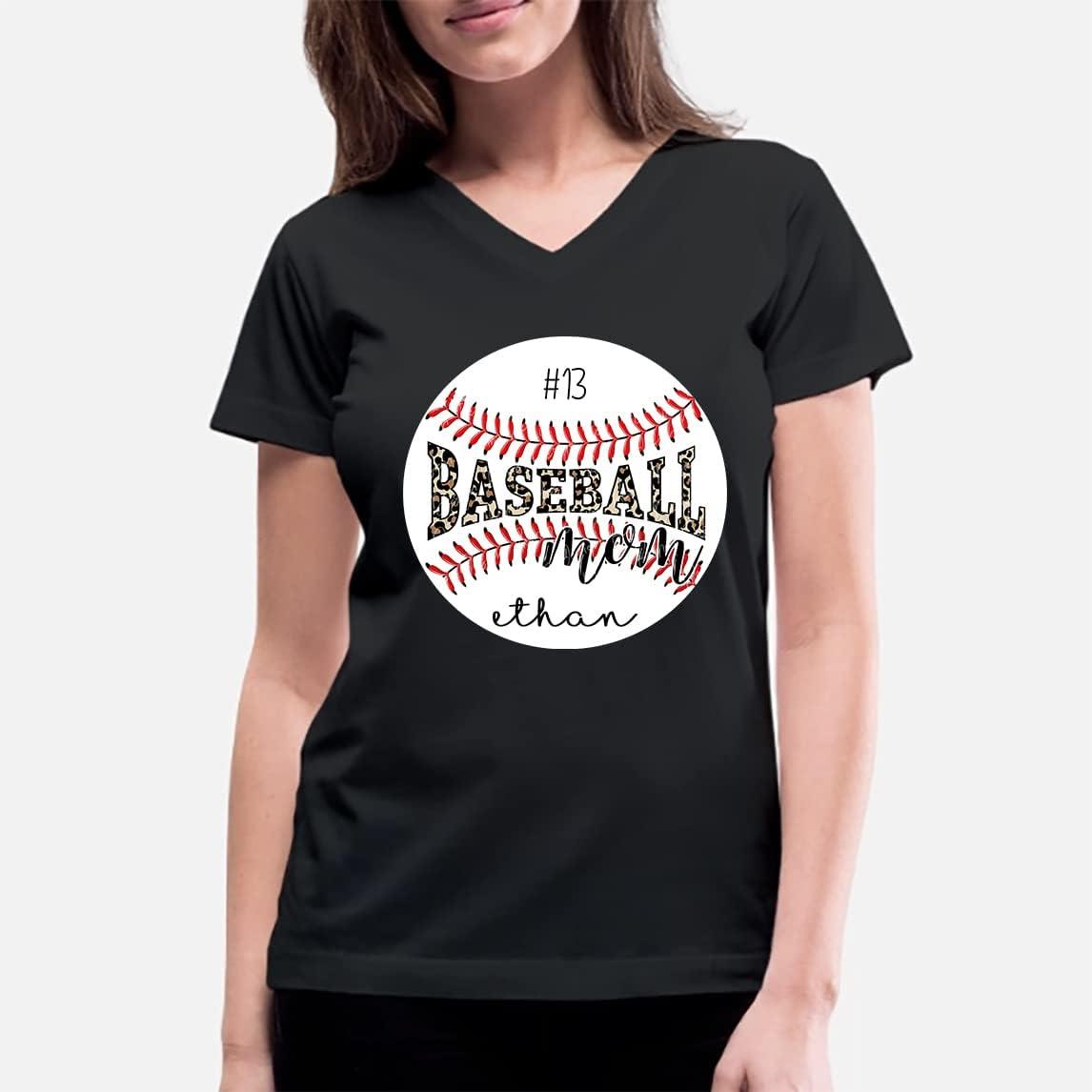 imageNAZENTI Baseball Mom Shirt Personalized Baseball Mom Shirts Fan Baseball Dad Shirt Leopard Baseball Mom Shirt Player Name Shirts Gift for Moms Grandma on Mothers Day Baseball V20