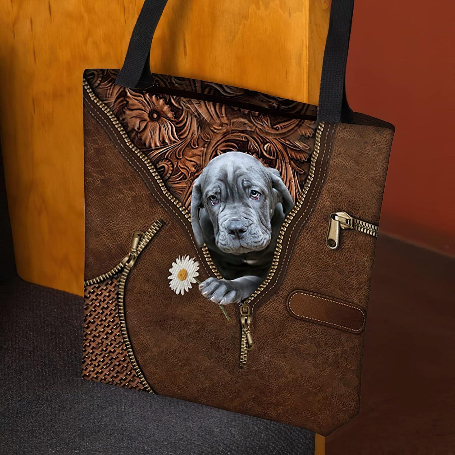 imageNAZENTI Personalized Dog Tote Bag Neapolitan Mastiff Holding Daisy Tote Bag All Over Printed Women Tote Bag Customized Dog Mom Name Custom Dog Gift for Mother Dog Lover
