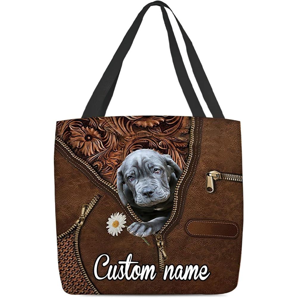 imageNAZENTI Personalized Dog Tote Bag Neapolitan Mastiff Holding Daisy Tote Bag All Over Printed Women Tote Bag  Customized Dog Mom Name Custom Dog Gift for Mother Dog Lover