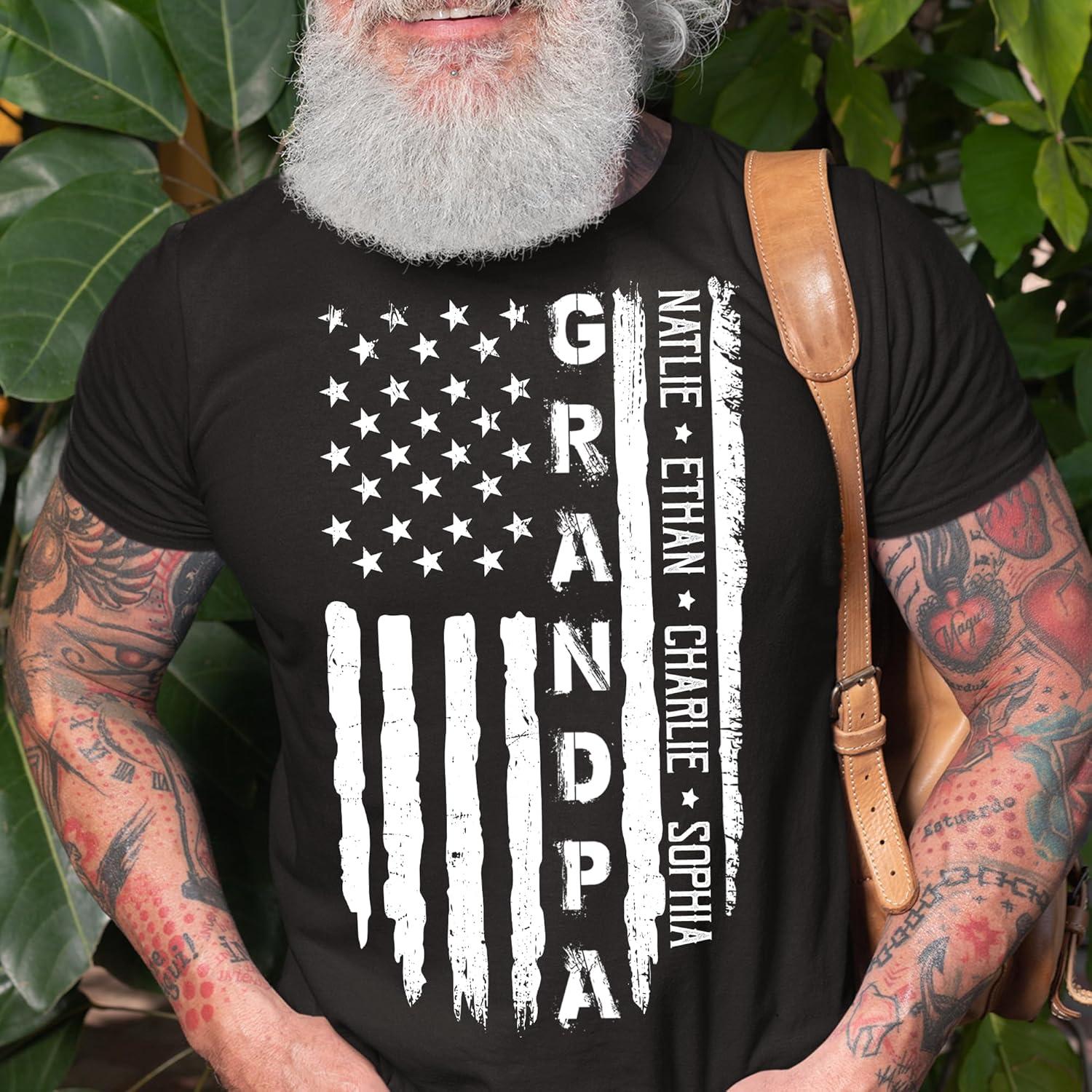 imageNAZENTI Personalized 4th of July Shirt for Dad Grandpa American Flag Tee for Men USA TShirtd Gift for Independence Day5