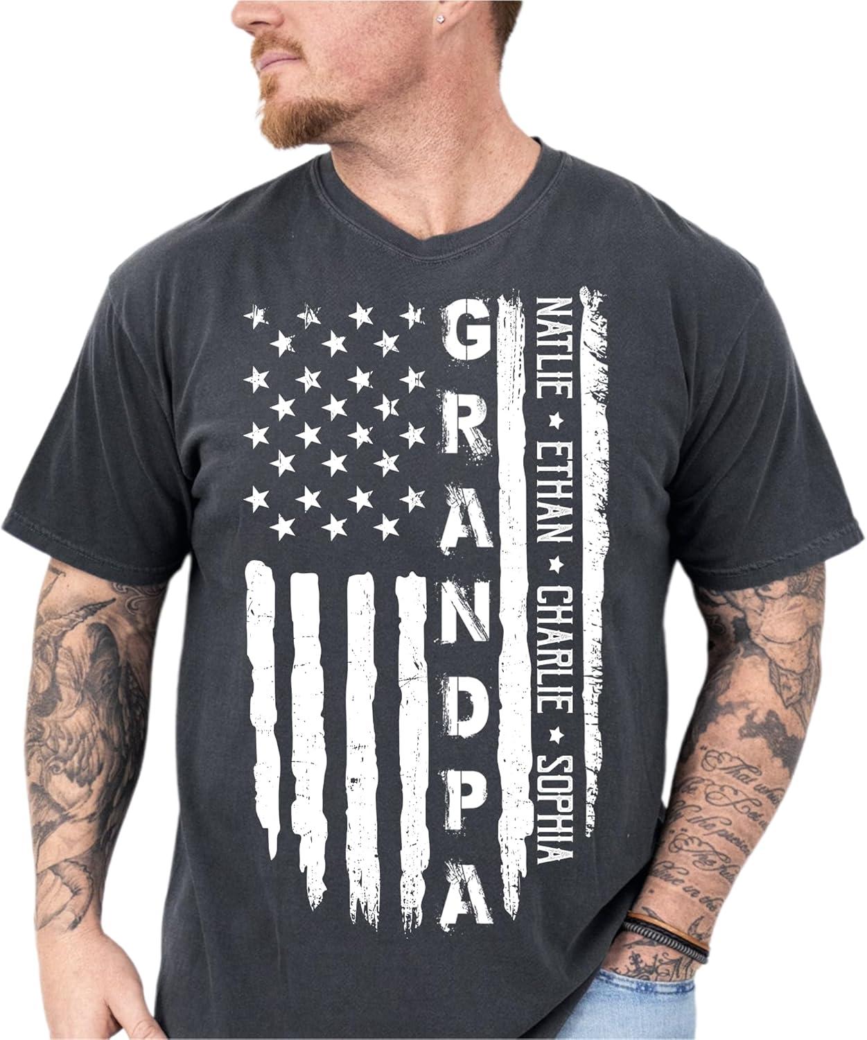 imageNAZENTI Personalized 4th of July Shirt for Dad Grandpa American Flag Tee for Men USA TShirtd Gift for Independence Day5