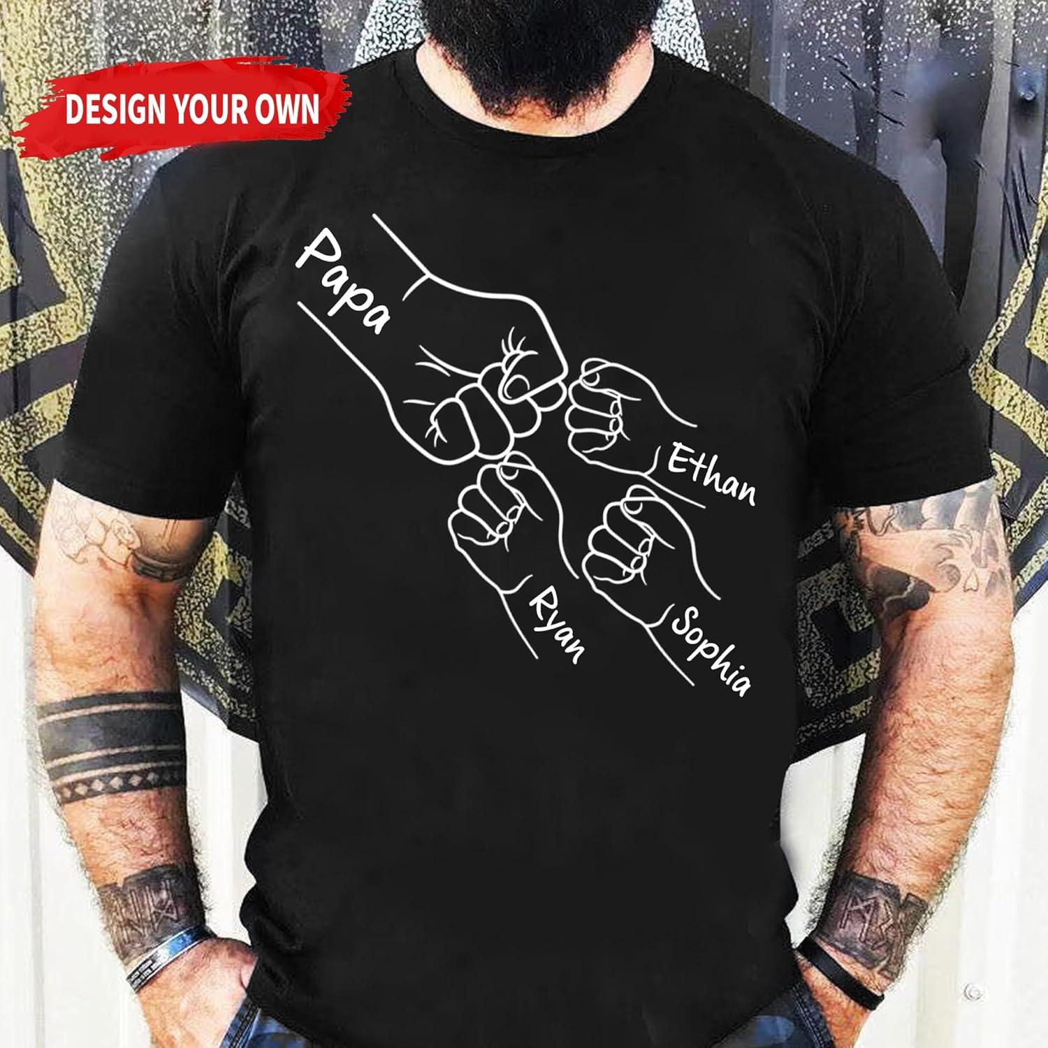 imageNAZENTI Personalized Photo Fathers Day Shirt Custom Dad Papa Fist Bump Outline Shirts Grandpa Shirts Gifts for Fathers Day3 Hand