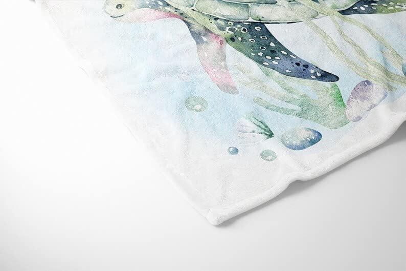 imagePersonalized Baby Name Blanket Sea Turtle Baby Blanket Boy Under The Sea Baby Bedding Custom Name Baby Blanket Cosy Soft Throw for Crib Baby Gifts for Birthday Newborn