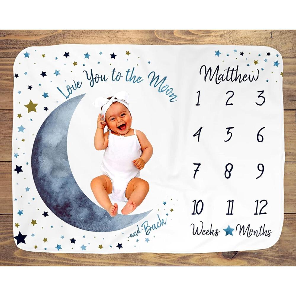 imageNAZENTI Baby Blanket  Mountains Blanket Monthly Growth Tracker Personalized Baby Blanket Custom Blanket New Baby Gift Baby Boy Gift for Boy GirlDesign 5
