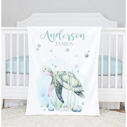 imagePersonalized Baby Name Blanket  Sea Turtle Baby Blanket Boy Under The Sea Baby Bedding Custom Name Baby Blanket Cosy Soft Throw for Crib Baby Gifts for Birthday Newborn