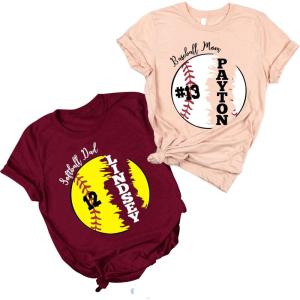 NAZENTI Personalized Baseball Mom Shirts, Fan Baseball Dad Shirt, Player Name Shirts Gift for Moms Grandma on Mother’s Day (Baseball V17)