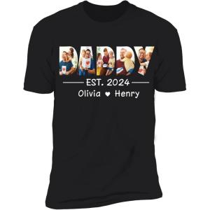 NAZENTI Personalized Photo Fathers Day Shirt, Custom Dad Papa Fist Bump Outline Shirts, Grandpa Shirts, Gifts for Fathers Day(#00 Design 7)