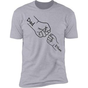 NAZENTI Personalized Photo Fathers Day Shirt, Custom Dad Papa Fist Bump Outline Shirts, Grandpa Shirts, Gifts for Fathers Day(1 Hand)