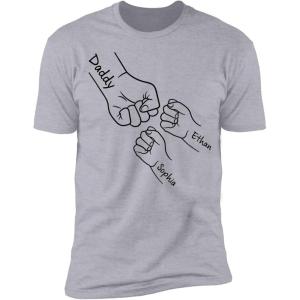 NAZENTI Personalized Photo Fathers Day Shirt, Custom Dad Papa Fist Bump Outline Shirts, Grandpa Shirts, Gifts for Fathers Day(2 Hand)
