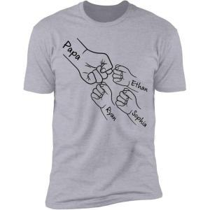 NAZENTI Personalized Photo Fathers Day Shirt, Custom Dad Papa Fist Bump Outline Shirts, Grandpa Shirts, Gifts for Fathers Day(3 Hand)