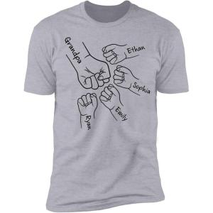 NAZENTI Personalized Photo Fathers Day Shirt, Custom Dad Papa Fist Bump Outline Shirts, Grandpa Shirts, Gifts for Fathers Day(4 Hand)
