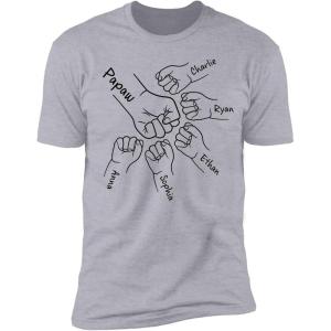 NAZENTI Personalized Photo Fathers Day Shirt, Custom Dad Papa Fist Bump Outline Shirts, Grandpa Shirts, Gifts for Fathers Day(5 Hand)