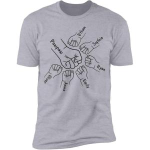 NAZENTI Personalized Photo Fathers Day Shirt, Custom Dad Papa Fist Bump Outline Shirts, Grandpa Shirts, Gifts for Fathers Day(6 Hand)