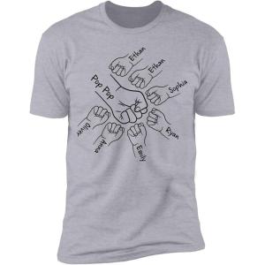 NAZENTI Personalized Photo Fathers Day Shirt, Custom Dad Papa Fist Bump Outline Shirts, Grandpa Shirts, Gifts for Fathers Day(7 Hand)