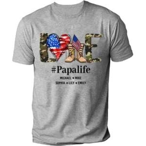 Personalized Papa Veteran Shirts, Papa Love T-Shirt with Grandkids Names, Grandpa Birthday Gifts, Best Dad Shirts, Gifts to Dad from Kids, Shirt for Men, Grandpa Top Tees