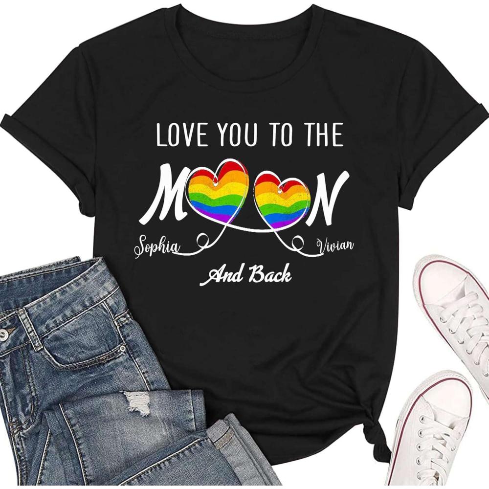 imageNAZENTI LGBT Shirt Personalized LGBTQ Shirt Pride LGBTQ Accessories Rainbow Shirt Lesbian Gifts for Men Women LGBTQ Gifts Say Gay Shirt Love You to The Moon and Back