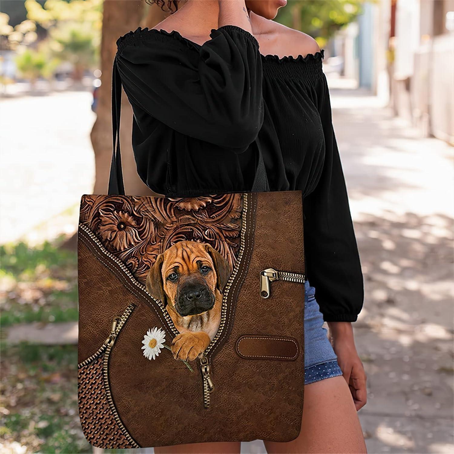 imageNAZENTI Personalized Dog Tote Bag Rhodesian Ridgeback Holding Daisy Tote Bag All Over Printed Women Tote Bag Customized Dog Mom Name Custom Dog Gift for Mother Dog Lover