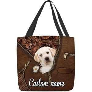NAZENTI Personalized Dog Tote Bag- Labradoole Holding Daisy Tote Bag All Over Printed- Women Tote Bag – Customized Dog Mom Name- Custom Dog Gift for Mother, Dog Lover