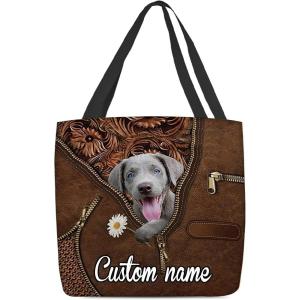 NAZENTI Personalized Dog Tote Bag- Lavado 2 Holding Daisy Tote Bag All Over Printed- Women Tote Bag – Customized Dog Mom Name- Custom Dog Gift for Mother, Dog Lover