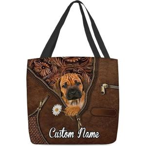 NAZENTI Personalized Dog Tote Bag- Rhodesian Ridgeback Holding Daisy Tote Bag All Over Printed- Women Tote Bag – Customized Dog Mom Name- Custom Dog Gift for Mother, Dog Lover