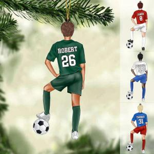 Nazenti Personalized Soccer Player Ornament – Custom American Football Car Acrylic Christmas Ornament, Xmas Gifts for Soccer Lovers Fan, 2D Flat Shape