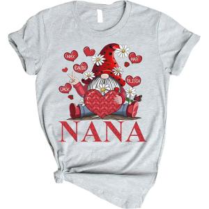 Personalized Gnome Nana Shirt with Grandkids Names, Gift Birthday Mother’s Day Valentine for Grandma Mimi Nana Shirts- Women T-Shirt Long Sleeve Tee Unisex Hoodie (Grandma Valentine V01)