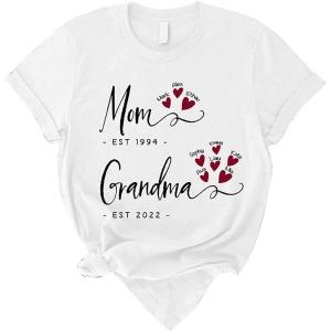 Personalized Grandma Shirt with Grandkids Names, Gift Birthday Mother’s Day Valentine for Grandma Mimi Nana Shirts- Women T-Shirt Long Sleeve Tee Unisex Hoodie