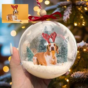 Personalized Photo Globe Ball Ornament, Photo Dog Ornament, 3D Ball Ornament, for Kid, Baby Photo Ornament, Custom Photo Family Ornament, Decor for Christmas Tree Acrylic Xmas Gift(#02)