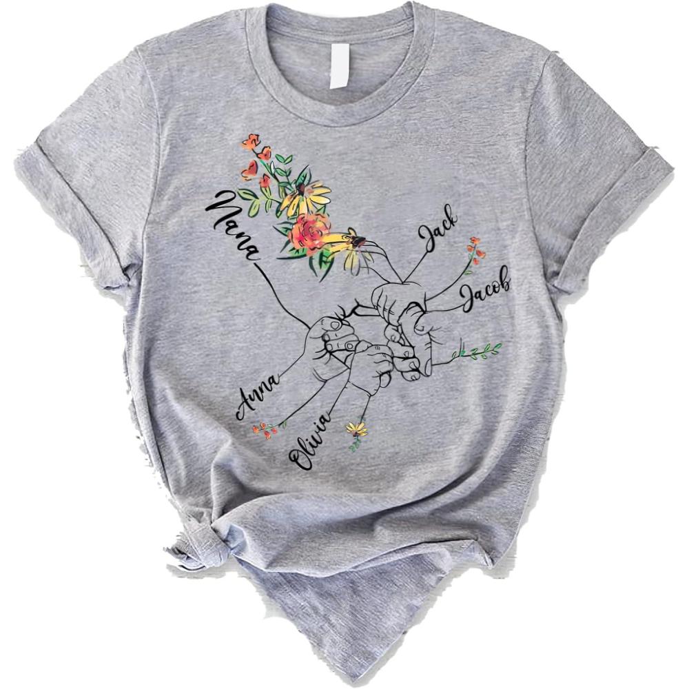 imageNAZENTI Personalized Grandma Gifts Grandma Childs Hands Flower Mothers Day Valentines Day Valentines Gift Grandma ShirtNana