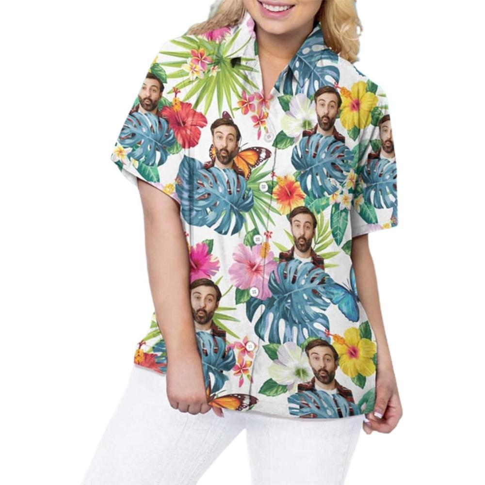imageNAZENTI Personalized Patriotic Hawaiian Shirts for Men and Women 4th of July Shirts with Face On It 250 Anniversary ShirtFroral 2